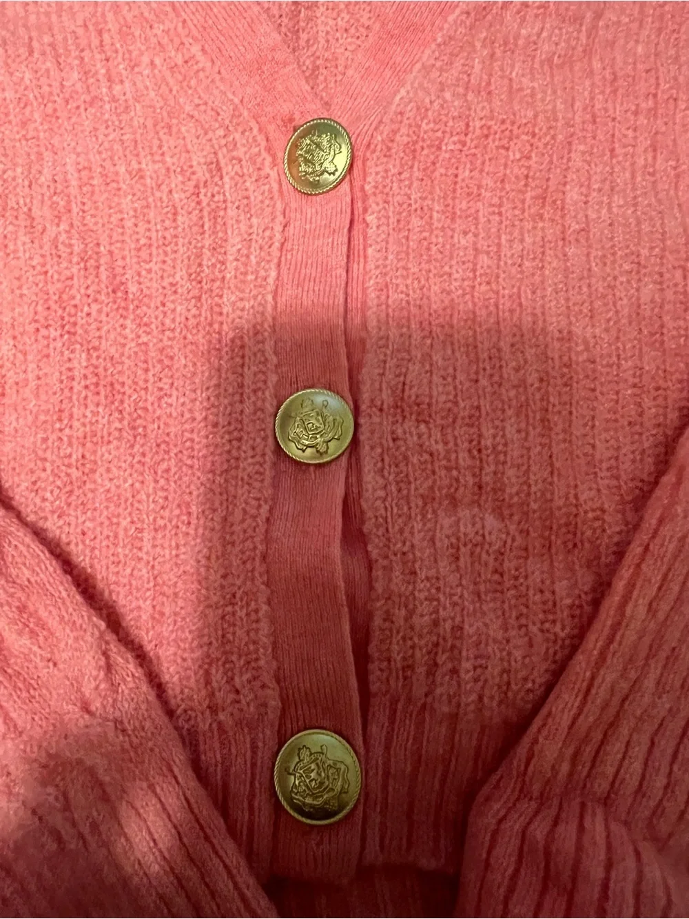 J. Crew Coral Pink Button-Front Cable Cardigan